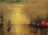 Joseph Mallord William Turner Famous Paintings - Keelman Heaving in Coals by Night